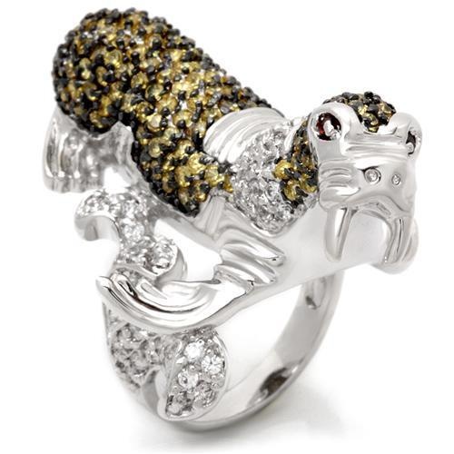 0W008 - Rhodium + Ruthenium Brass Ring With Aaa Grade Cz In Multi Color
