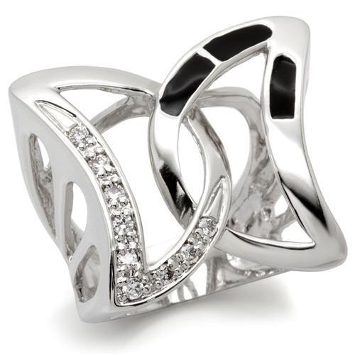 0W050 - Rhodium Brass Ring With Aaa Grade Cz In Clear