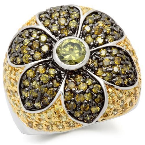 0W154 - Rhodium+Gold+ Ruthenium Brass Ring With Aaa Grade Cz In Multi Color