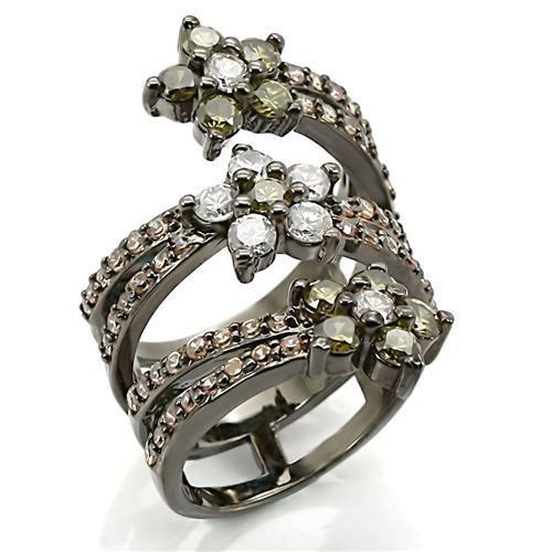 0W293 - Ruthenium Brass Ring With Aaa Grade Cz In Multi Color