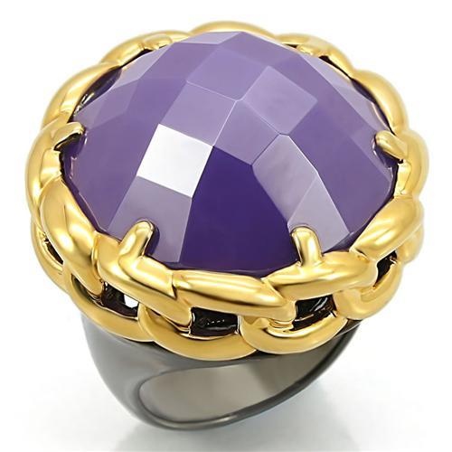 0W311 - Gold+Ruthenium Brass Ring With Milky Cz In Tanzanite