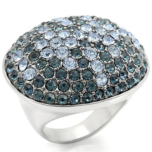 0W347 - Rhodium + Ruthenium Brass Ring With Top Grade Crystal In Light Sapphire - 5