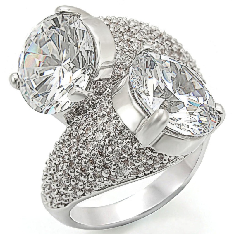 1W015 - Rhodium Brass Ring With Aaa Grade Cz In Clear
