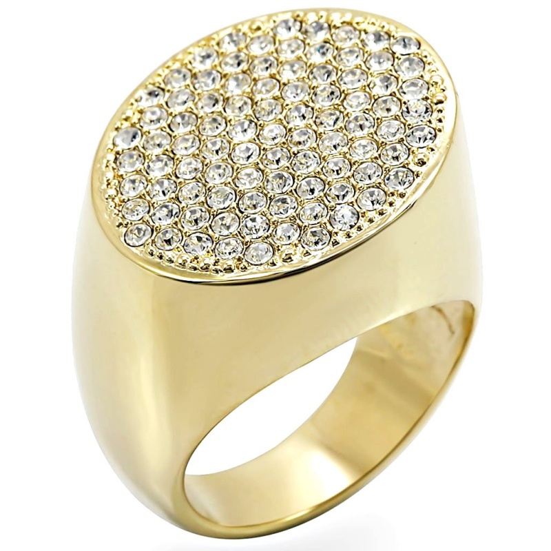 1W034 - Gold Brass Ring With Top Grade Crystal In Clear