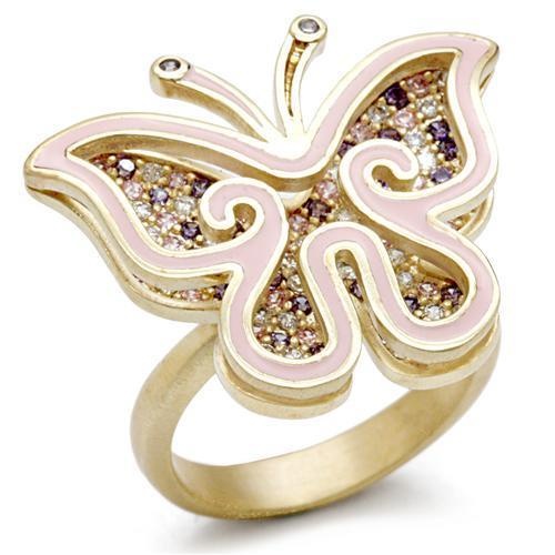 1W096 - Matte Gold Brass Ring With Aaa Grade Cz In Multi Color