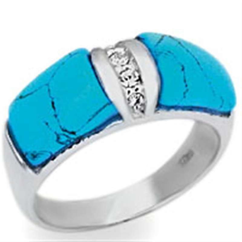 20611 - High-Polished 925 Sterling Silver Ring With Synthetic Turquoise In Sea Blue - 5