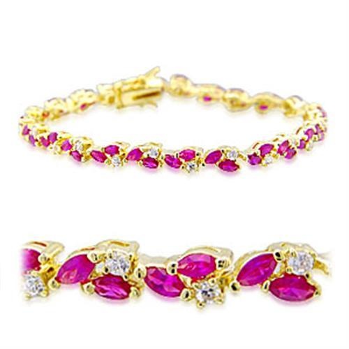 32001 - Gold Brass Bracelet With Synthetic Garnet In Ruby - 7In