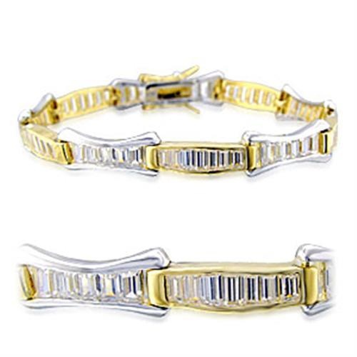 32013 - Gold+Rhodium Brass Bracelet With Aaa Grade Cz In Clear - 7In
