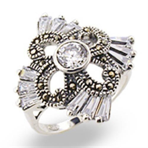 32328 - Antique Tone 925 Sterling Silver Ring With Aaa Grade Cz In Clear