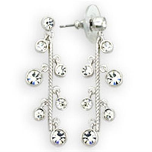 High-Polished 925 Sterling Silver Earrings With Top Grade Crystal In Clear - Pcs