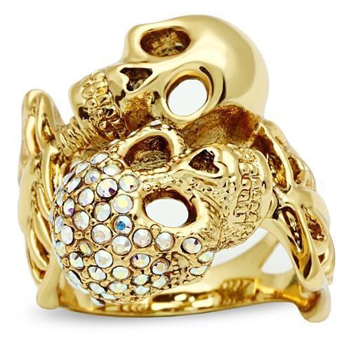 3W007 - Gold White Metal Ring With Top Grade Crystal In Aurora Borealis (Rainbow Effect)