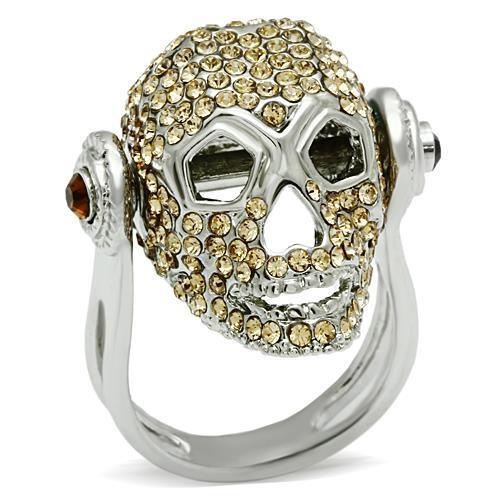 3W016 - Rhodium White Metal Ring With Top Grade Crystal In Citrine Yellow