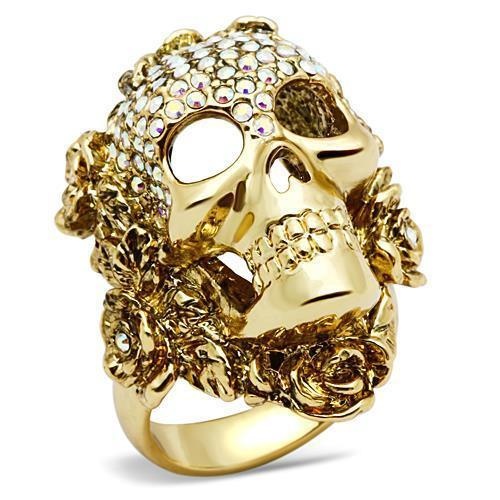 3W017 - Gold White Metal Ring With Top Grade Crystal In Aurora Borealis (Rainbow Effect)