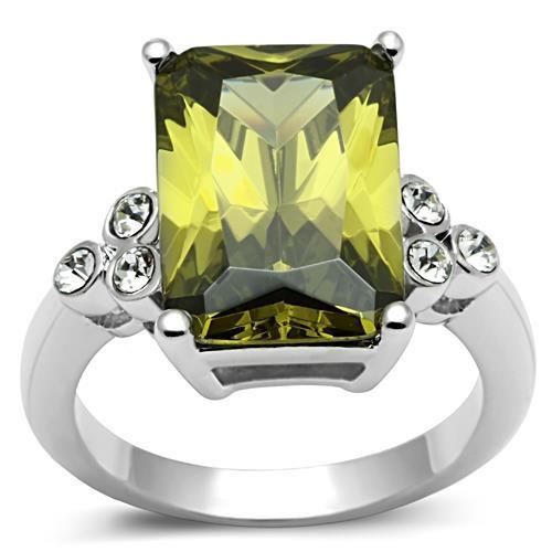 3W029 - Rhodium Brass Ring With Aaa Grade Cz In Olivine Color