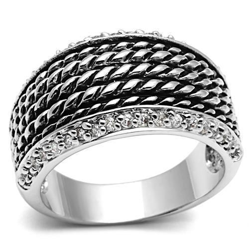 3W065 - Rhodium Brass Ring With Aaa Grade Cz In Clear