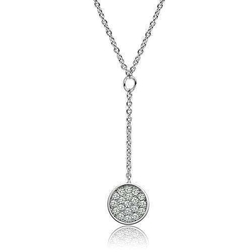 3W077 - Rhodium Brass Necklace With Aaa Grade Cz In Clear - 16"