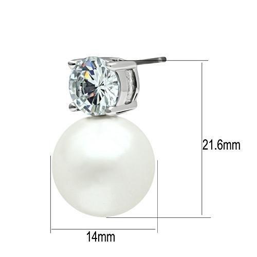 Rhodium Brass Earrings With Synthetic Pearl In White