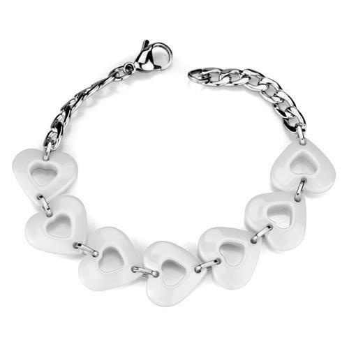 3W1006 - High Polished (No Plating) Stainless Steel Bracelet With Ceramic In White