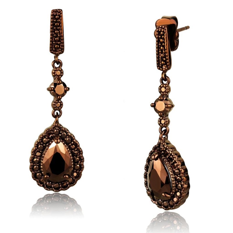 Ip Coffee Light Brass Earrings With Aaa Grade Cz In Light Coffee