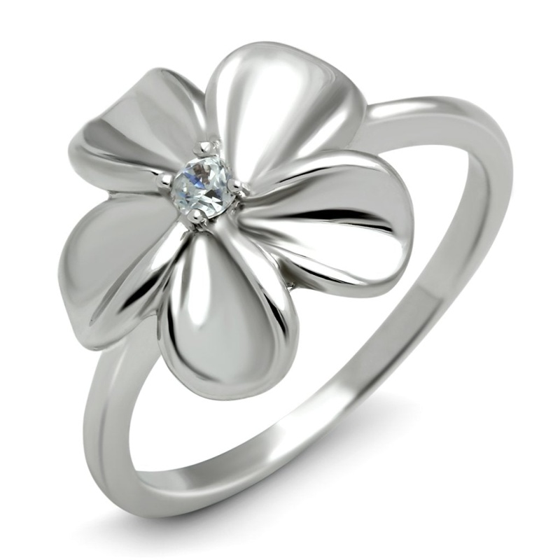 3W113 - Rhodium Brass Ring With Aaa Grade Cz In Clear