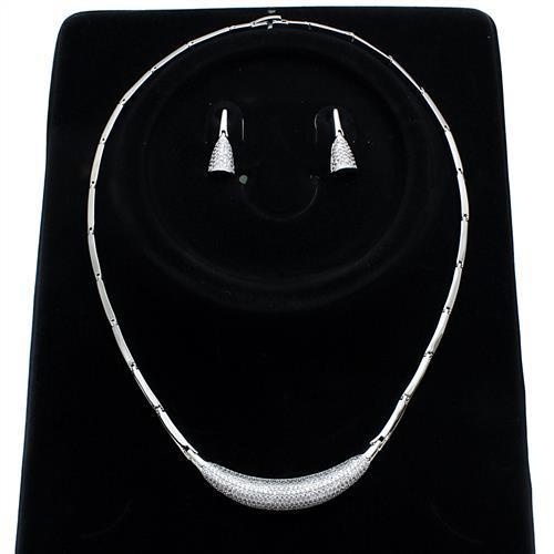 3W1245 - Rhodium Brass Jewelry Sets With Aaa Grade Cz In Clear