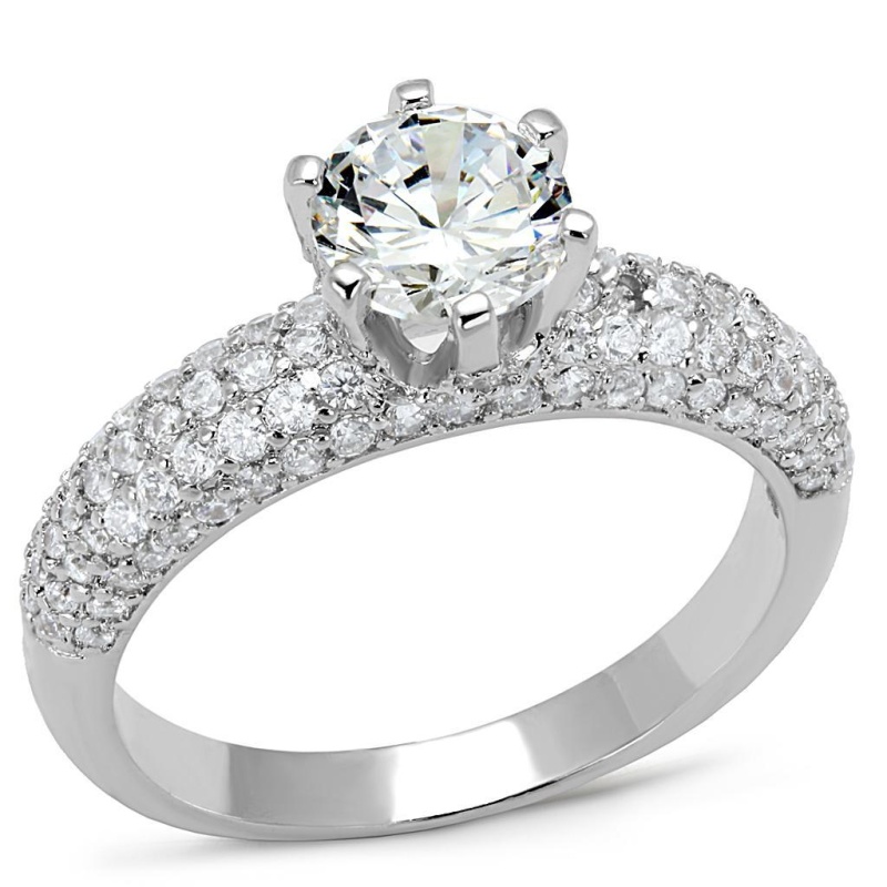 3W1253 - Rhodium Brass Ring With Aaa Grade Cz In Clear