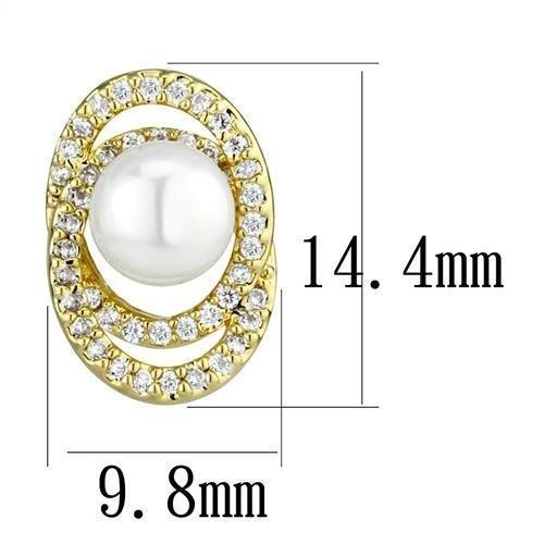 Gold Brass Earrings With Synthetic Pearl In White
