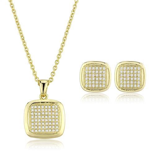 3W1269 - Gold Brass Jewelry Sets With Aaa Grade Cz In Clear - 18"