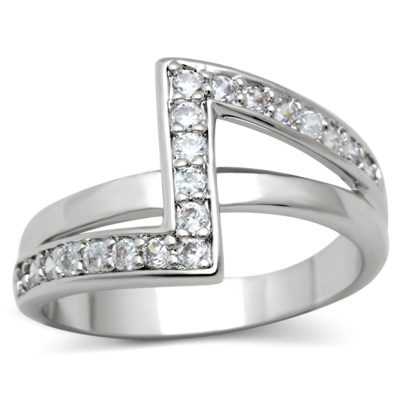 3W127 - Rhodium Brass Ring With Aaa Grade Cz In Clear