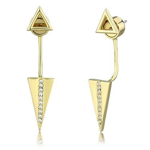 Gold Brass Earrings With Top Grade Crystal In Clear