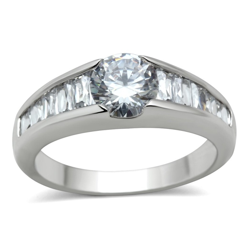 Alamode Rhodium Brass Ring with Clear AAA Grade CZ