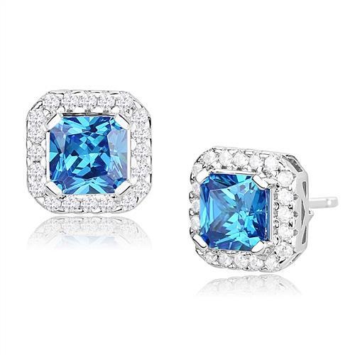 Rhodium 925 Sterling Silver Earrings With Synthetic Spinel In London Blue