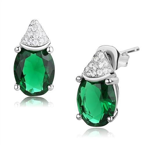 Rhodium 925 Sterling Silver Earrings With Synthetic Synthetic Glass In Blue Zircon