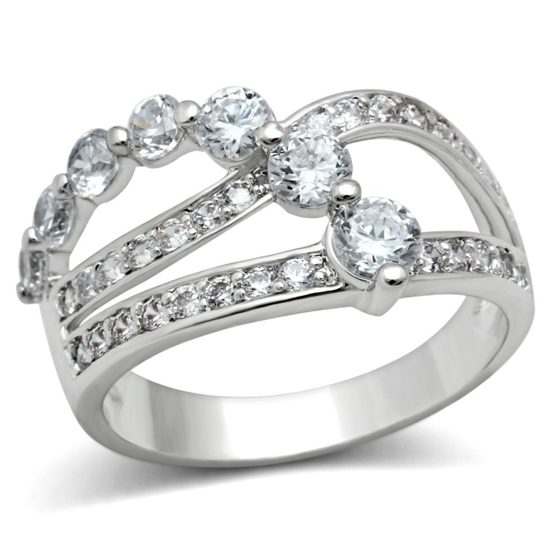 3W142 - Rhodium Brass Ring With Aaa Grade Cz In Clear