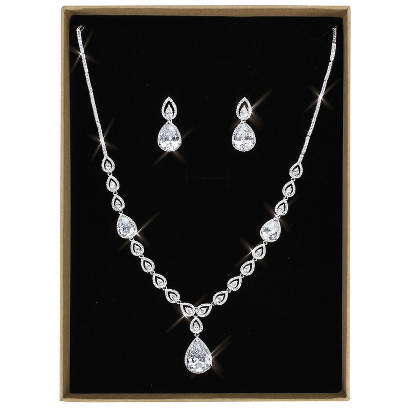 3W1427 - Rhodium Brass Jewelry Sets With Aaa Grade Cz In Clear