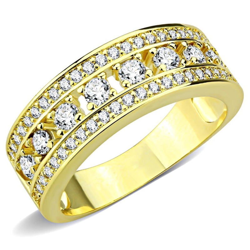 3W1459 - Gold Brass Ring With Aaa Grade Cz In Clear