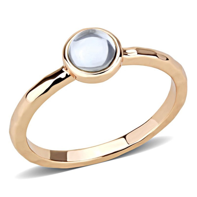 3W1493 - Rose Gold Brass Ring With Synthetic Synthetic Glass In Aquamarine
