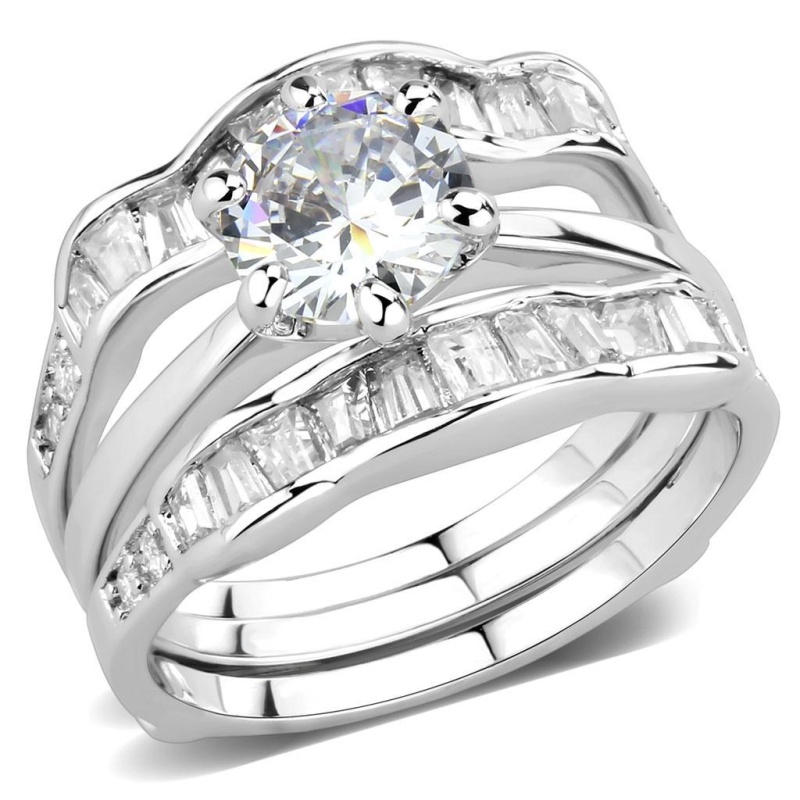 3W1557 - Rhodium Brass Ring With Aaa Grade Cz In Clear