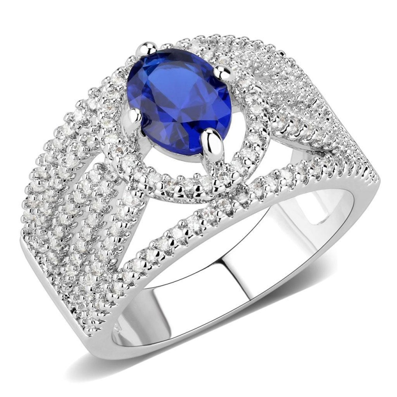 3W1567 - Rhodium Brass Ring With Synthetic Spinel In London Blue