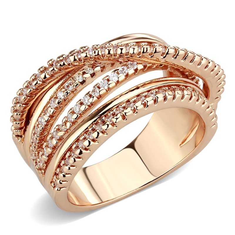 3W1586 - Rose Gold Brass Ring With Aaa Grade Cz In Clear