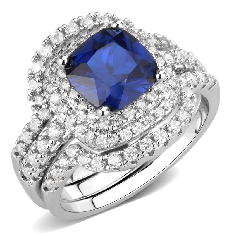 3W1599 - Rhodium Brass Ring With Synthetic Spinel In London Blue