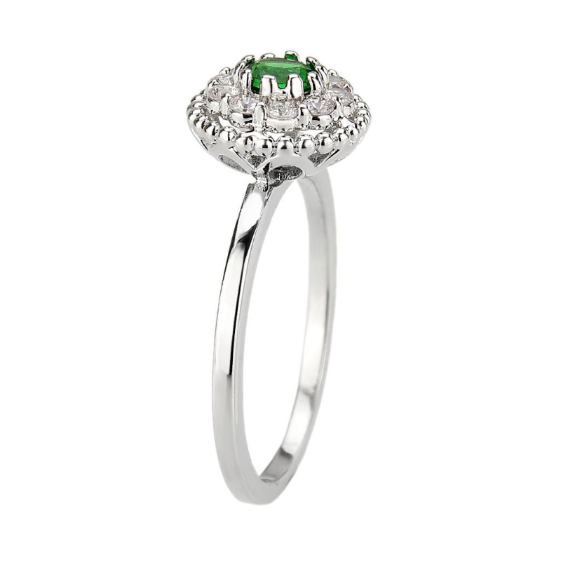 3W1604 - Rhodium Brass Ring With Synthetic In Emerald