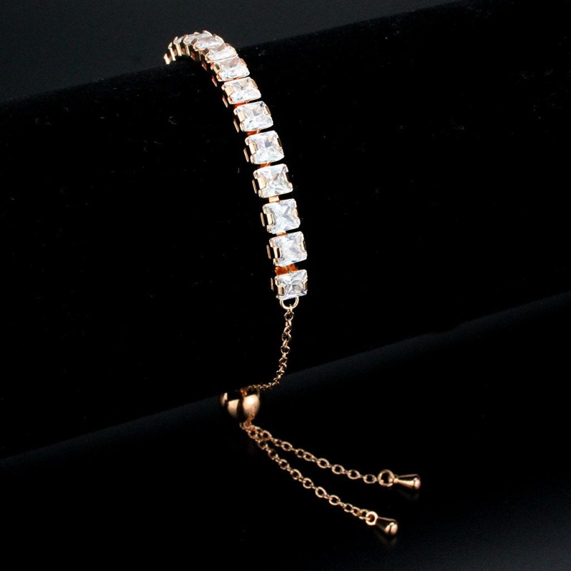 3W1672 - Rose Gold Brass Bracelet With Aaa Grade Cz In Clear - 9.5