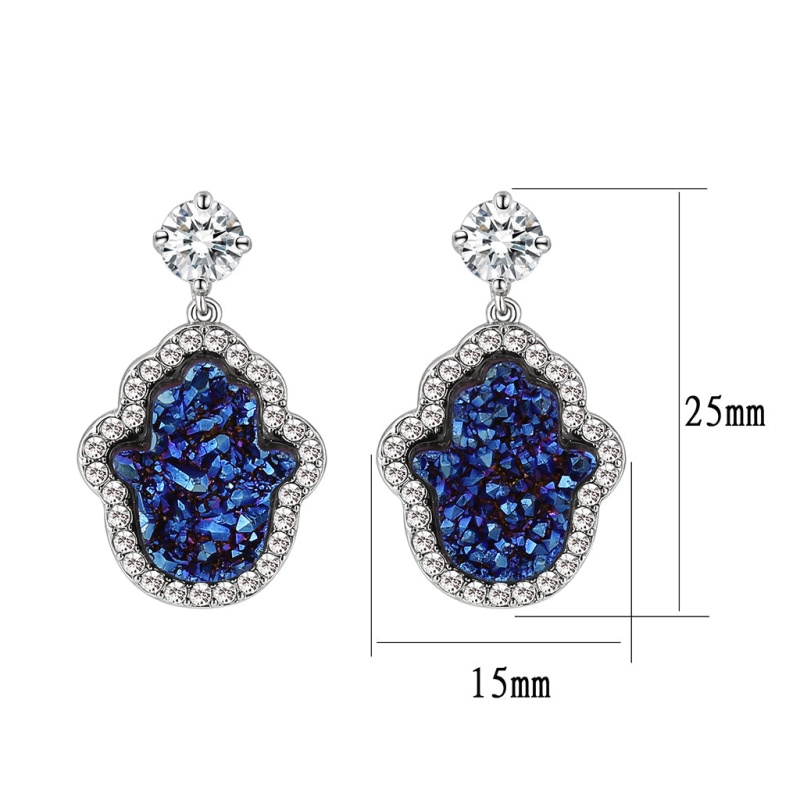 Imitation Rhodium+E-Coating Brass Earring With Druzy In Capri Blue