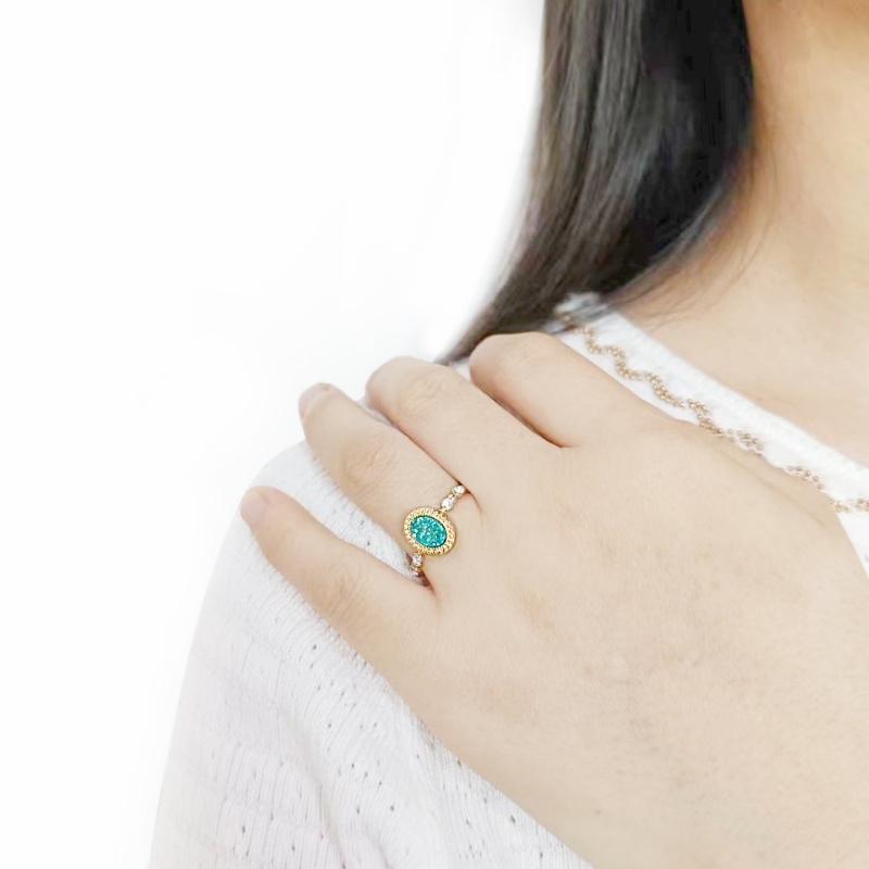 3W1731 - Flash Gold+E-Coating Brass Ring With Druzy In Seablue