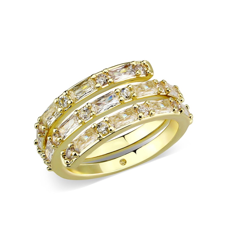 3W1799 - Flash Gold Brass Ring With Aaa Grade Cz In Clear