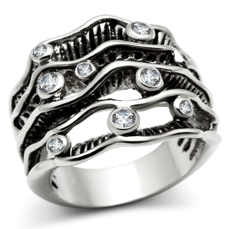 3W221 - Rhodium Brass Ring With Aaa Grade Cz In Clear