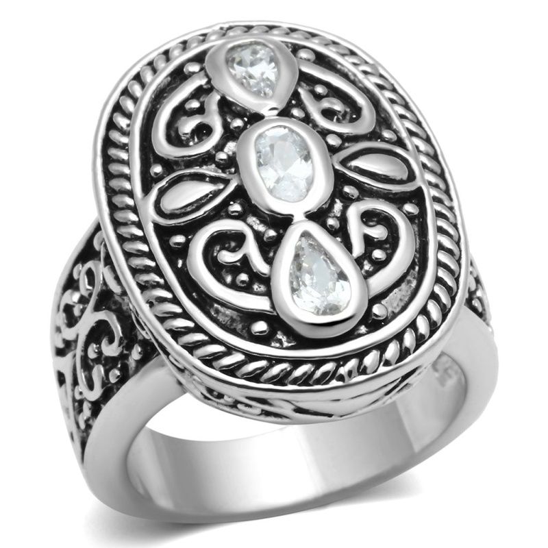 3W252 - Rhodium Brass Ring With Aaa Grade Cz In Clear