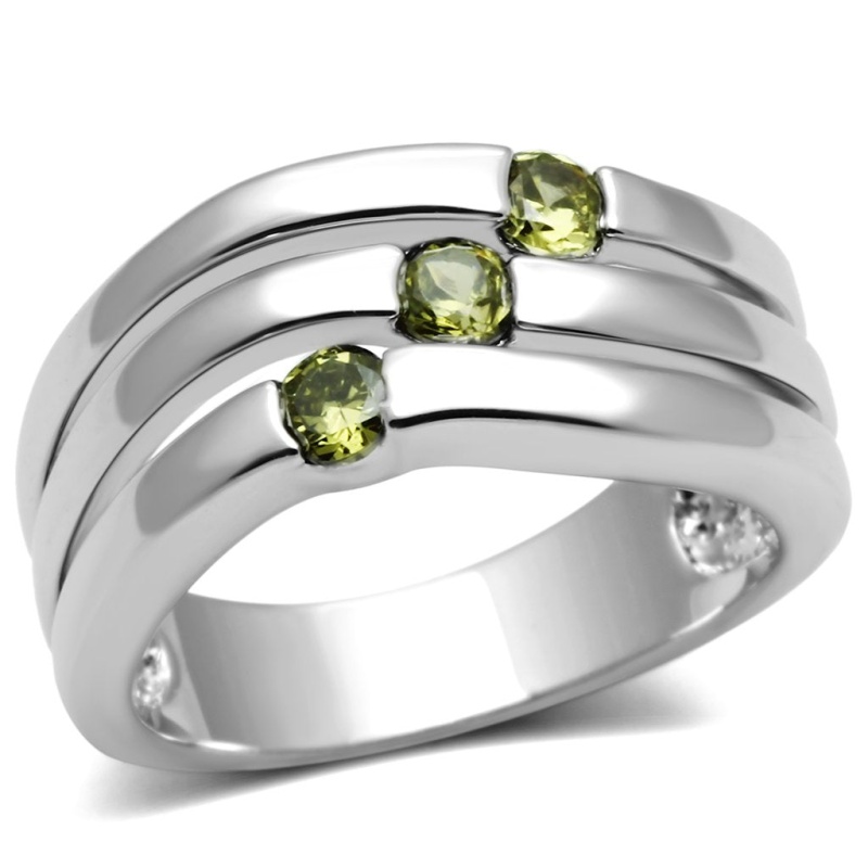 3W289 - Rhodium Brass Ring With Aaa Grade Cz In Olivine Color
