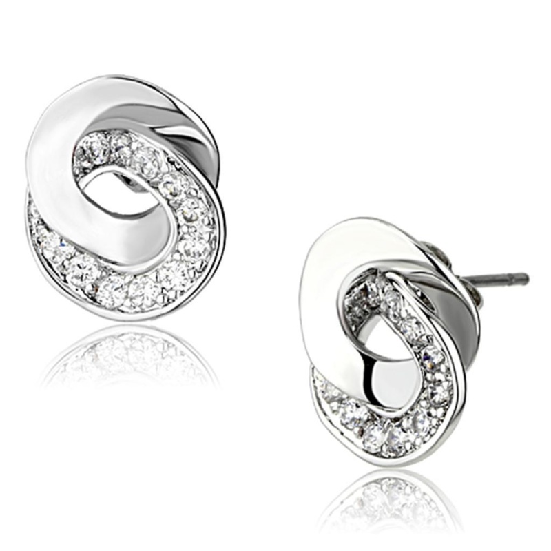 Rhodium Brass Earrings With Aaa Grade Cz In Clear